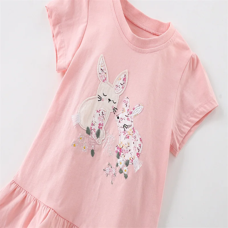 Jumping Meters 3-8T New Arrival Bunny Embroidery Hot Selling Cotton Summer Girls Tshirts Baby Clothes Children's Tees Tops 5