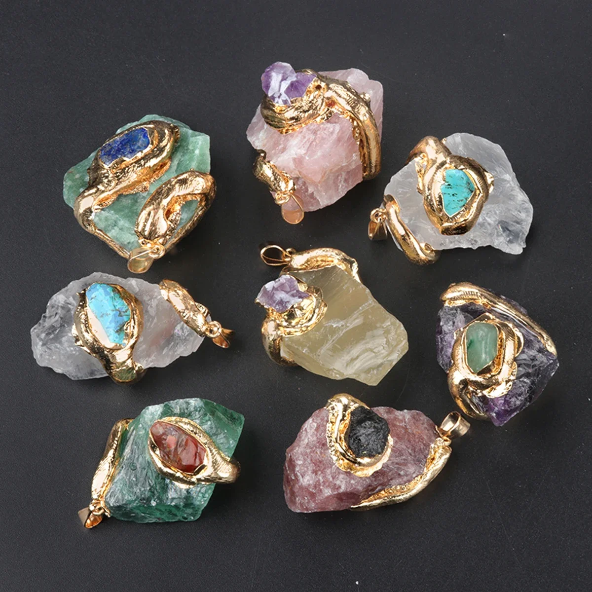 25x30-35x40mm Gemstone Setting Natural Rough Irregular Stone Necklace Pendant Without Chain Jewelry Make DIY Necklace Accessory - 3