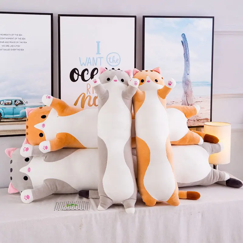 130cm Kawaii Soft Long Cat Pillow Plush Toys Stuffed Bed Office Nap Pillow Bed Sleep Cushion Home Decor Gift Doll for Kids Girls 5