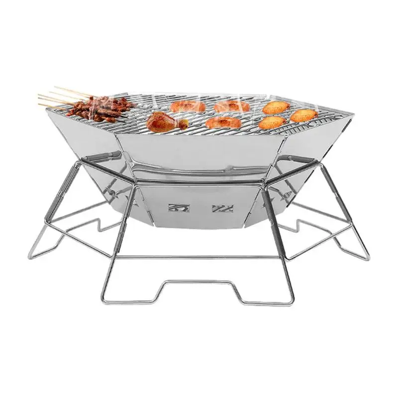 

Outdoor Camping Fire Pits Foldable Stainless Steel Campfire Stove Hexagonal Oven Campfire Pit Grill For Heating And Barbecue