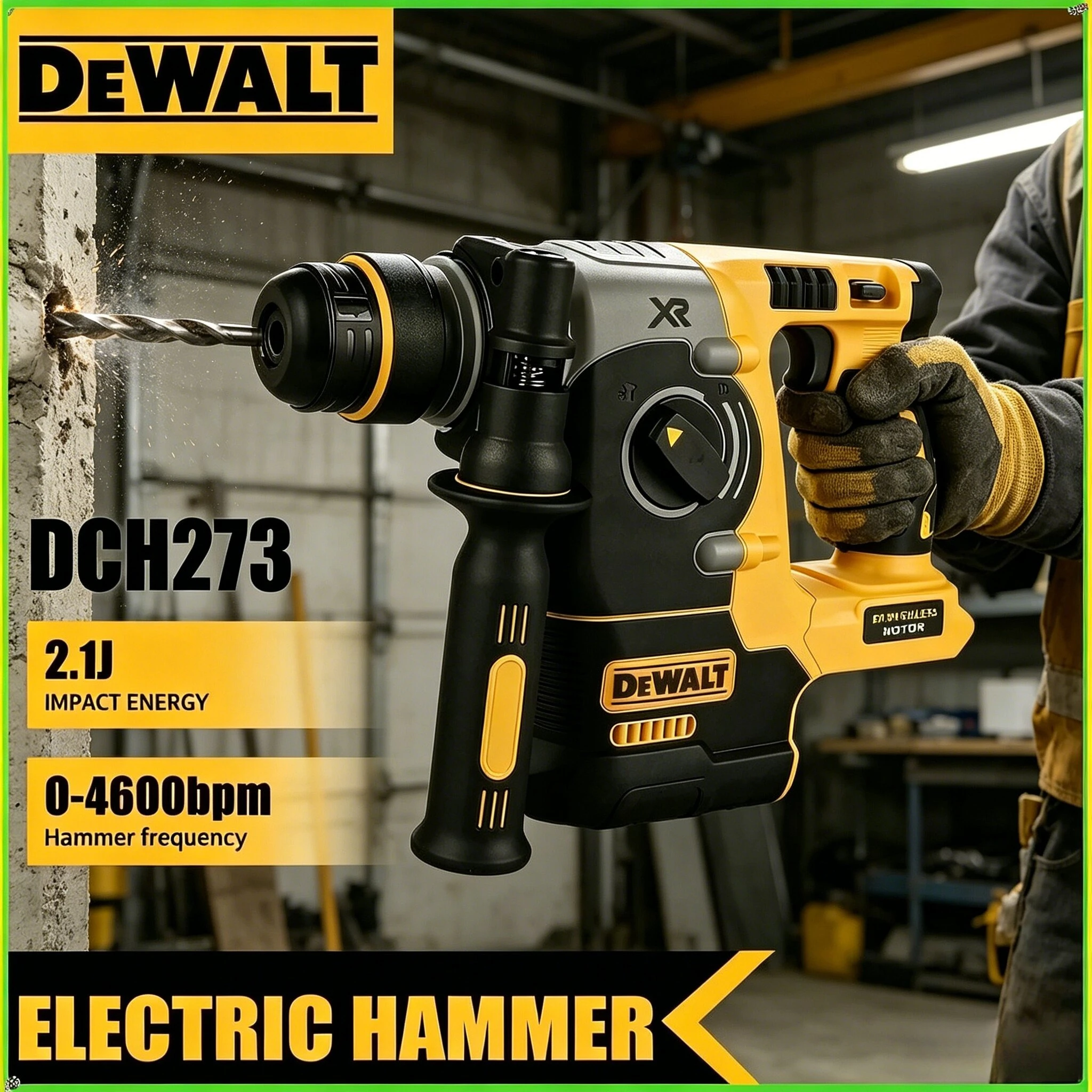 디월트 DCH273 브러시리스 로터리 해머, 20V 6.0Ah 배터리, 2.1J 충격 에너지, 360 ° 핸들 – 콘크리트, 벽돌 및 석재 드릴링에 효율적