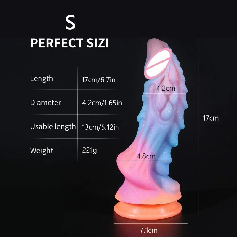 New Luminous Dildos Colourful Glowing Huge Penis G-spot Anal Butt Plug  Shaped Dragon Monster Dildo with Suction Cup Women Toys
