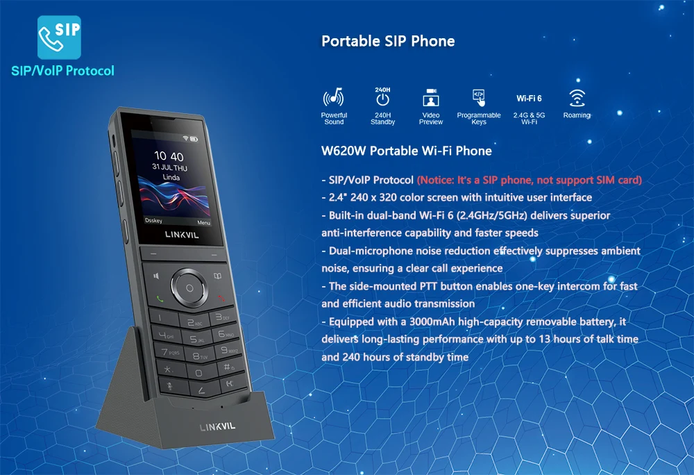 Sa1da5a3bc1214ea29fc418997ca0d1a1z LINKVIL Wireless WiFi SIP VoIP Handheld Video Phone Portable US Plug for Office Home Hotels - Audio Fanvil Portable SIP Phone