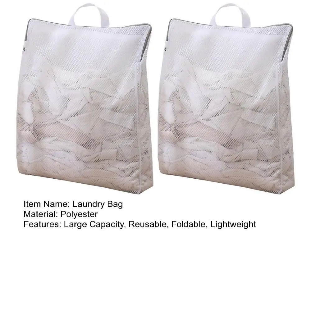 Mesh Washing Bag with Carrying Handle Large Capacity Foldable Zippered Underwear Clothes Mesh Laundry Bag Travel Garment Pouch 5