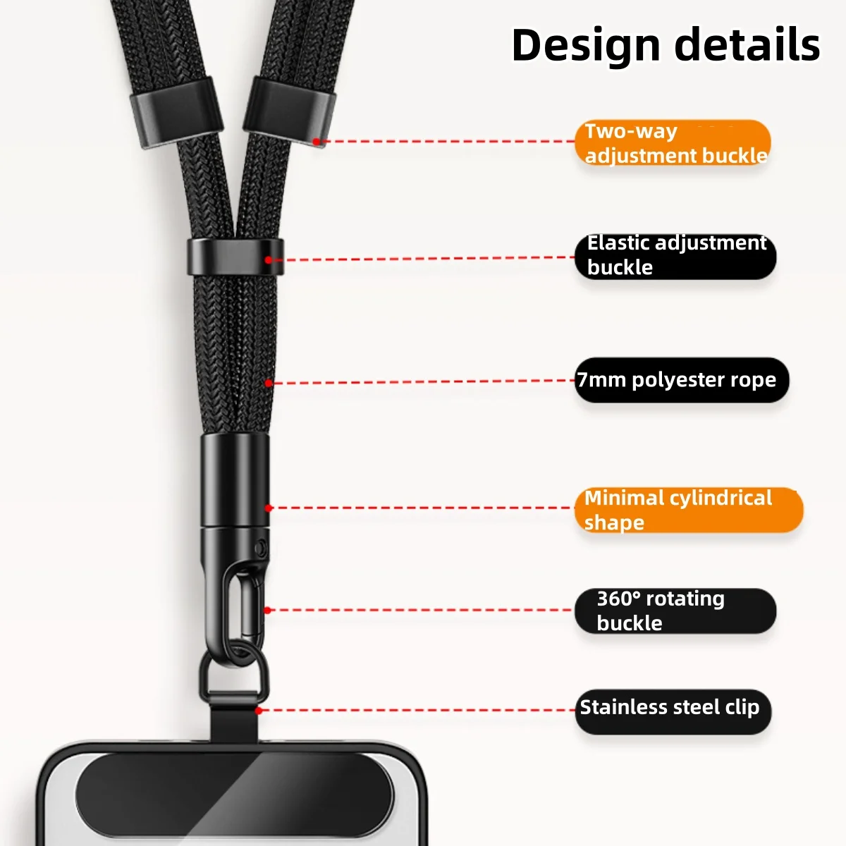 Enhanced Universal Phone Lanyard with Anti-Drop Safety Clip and Adjustable 360° Rotation Neck/Crossbody Strap