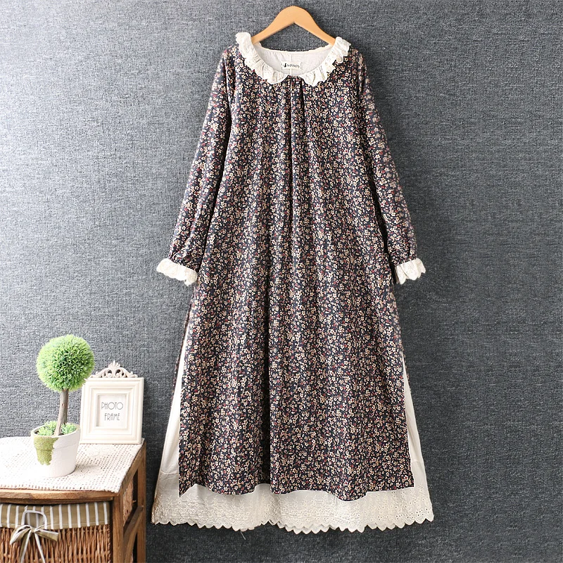 2025 Japanese Embroidery Cotton And Linen Flower Loose Long-sleeved Dress  Midi Dress - AliExpress 200000345
