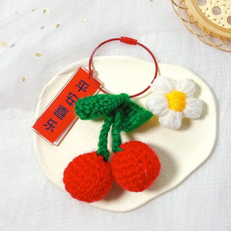 Eyraevor Handmade Crochet Flower Letter Keychains Cute knitting weaving  keychain Charm for Backpack Car key Charm