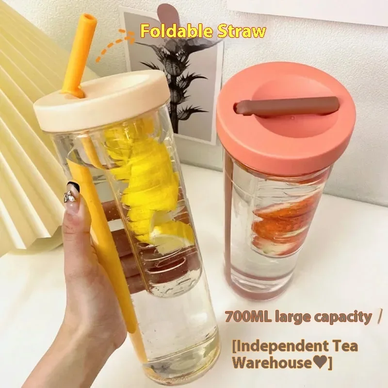 High Appearance Korean Version Straw Cup for Students, Simple and Anti Drop Plastic Portable and Easy To Use Juice Cup