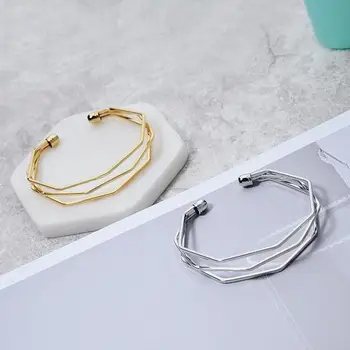 Korean Fashion 3-layer Bracelet Bangles Gold Color Bracelets & Bangles Silver Color Geometric Bracelets For Women Jewelry femme
