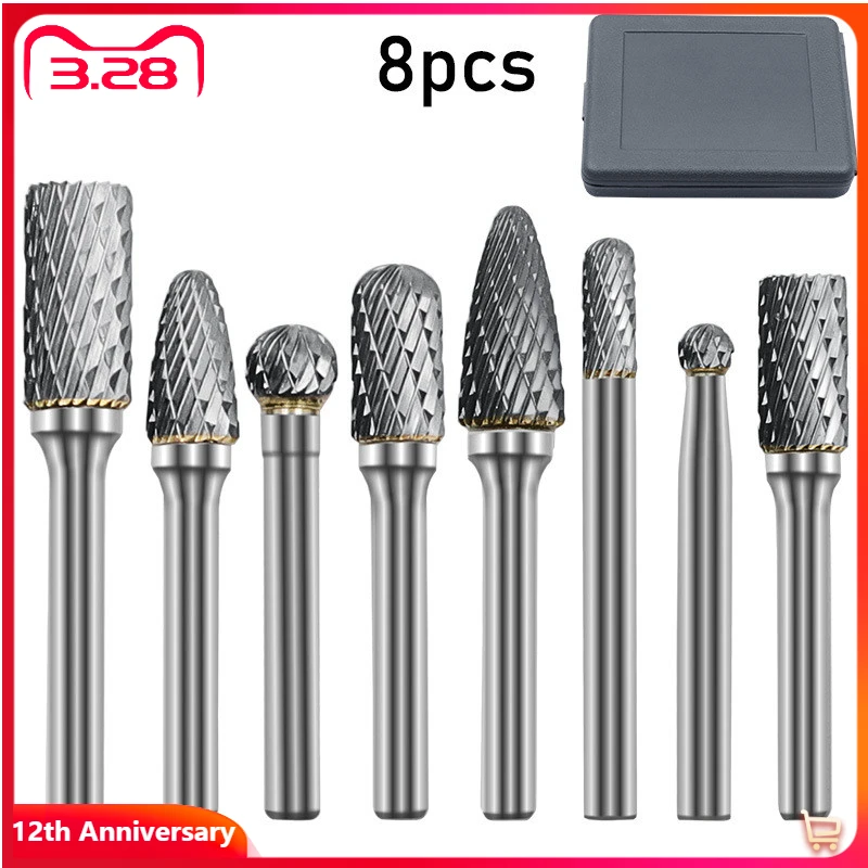 8pcs 6mm Shank Tungsten Steel Rotary Burr Set Rotary Cutter Files CNC Engraving 8pcs 6mm Shank Tungsten Steel Rotary Burr Set Rotary Cutter Files CNC Engraving