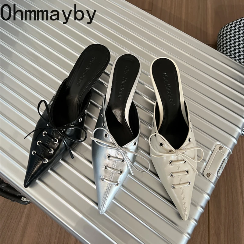 

Женские мюли на лето 2024, модные элегантные шлепанцы без застежек, сланцы, женская уличная обувь, строгие шлепанцы