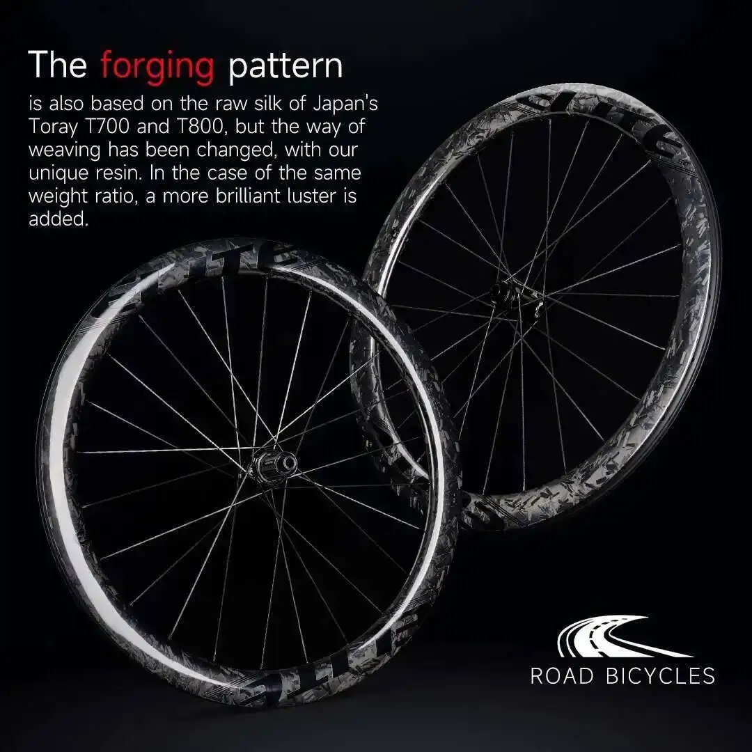 ELITEWHEELS Forged Pattern Road Disc Carbon Bike Wheelset 38 50 Tubeless Compatible Wheels Center Lock Or 6-blot Lock