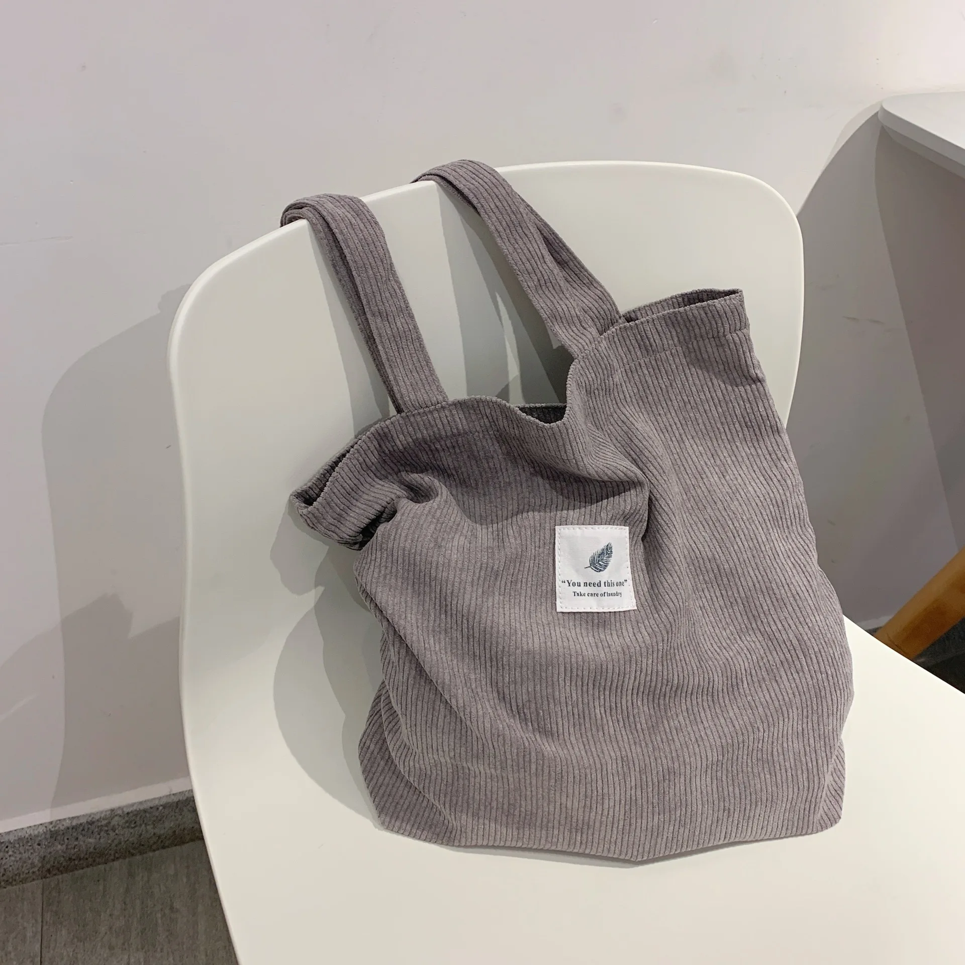 2022 Women's Shopper Shopping Bag Canvas Shoulder Bag Female Hand Bags Corduroy Environmental Storage Reusable Foldable Tote Bag 