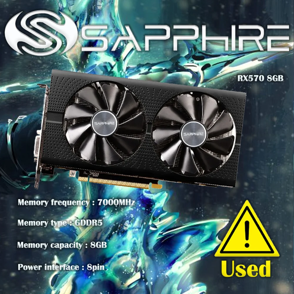 Sapphire RX570 8GB Graphics Card 7000MHz GDDR5 256bits HDMI+DVI+DP*3 PCI-X16 express3 Used