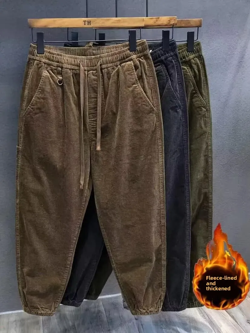 Corduroy Harajuku Sle Men's Casual Pants Thiened Fce Autumn Winter Loose Fit Workwear Trousers Youth Active Sle