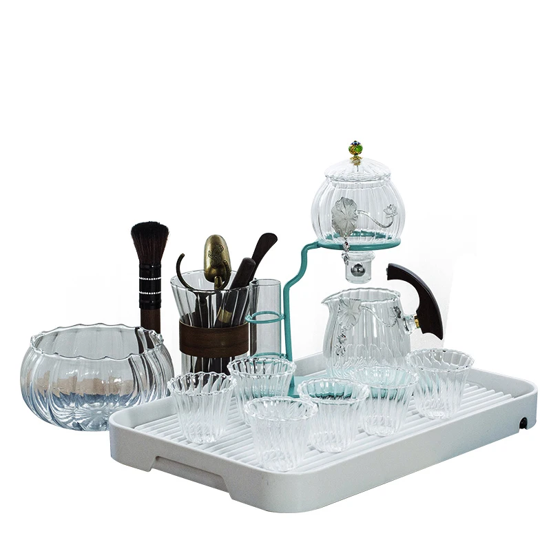 Creative flower arrangement Teapot Glass Lazy Automatic Tea Making Household Black Tea Set Infuser Drinking