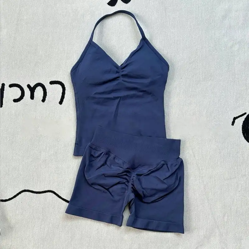 Women Gym Suit Clothes Longline Strappy Top Bras Seamless High Waisted Shorts Sports 2PCs Fitness Suit Running Workout Yoga Set - Image 6