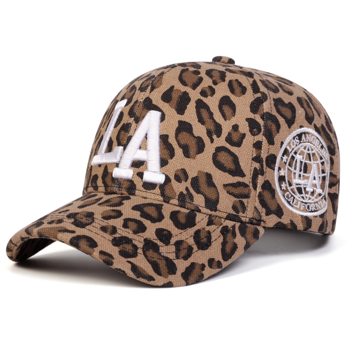 Unisex-Baseballkappen mit LA-Buchstaben-Stickerei und Leopardenmuster, verstellbar, für den Frühling und Herbst, lässiger Sonnenschutzhut – Detail 2