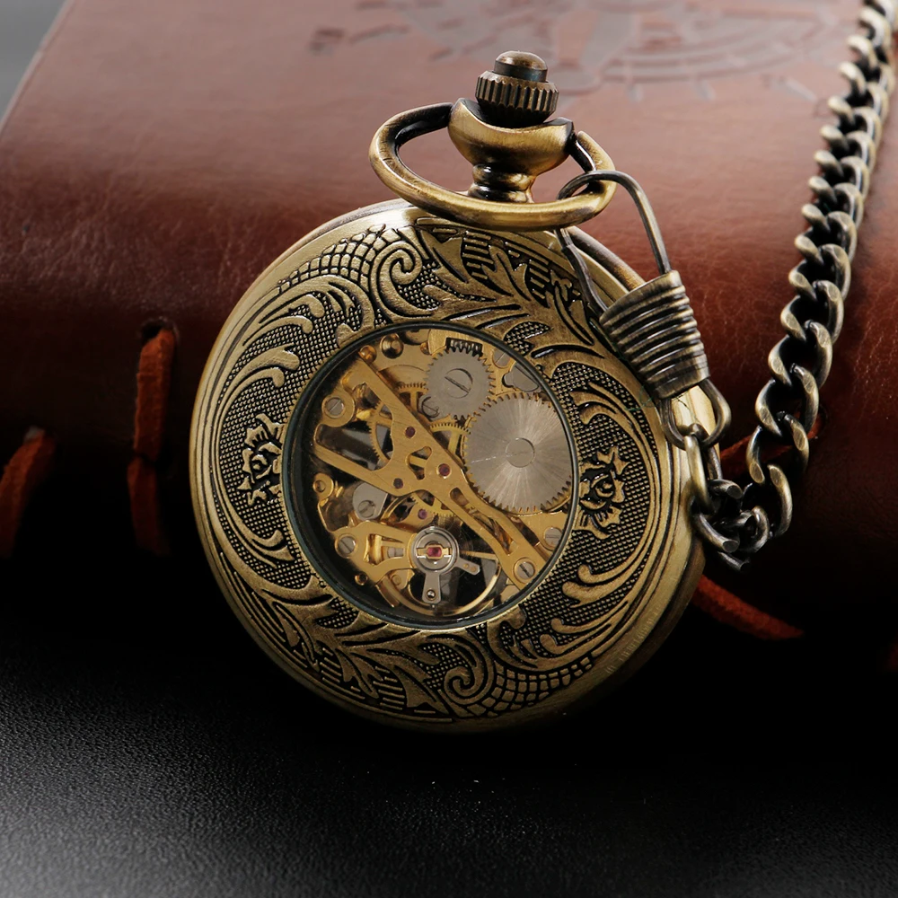 Vintage Striped Pocket Watch Mechanical Men's and Women's Handbag Steam Punk Necklace Fob Watch Chain Roman Digital Clock Gift
