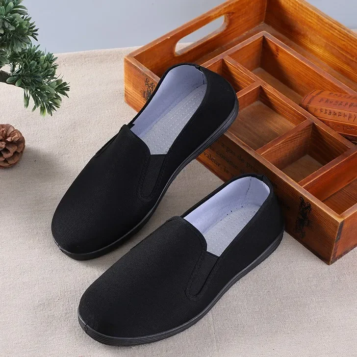 Casual Shoes Beijing Men's Cloth Shoes Slip-On Work Shoes Full Black Bottom Cloth for Street Vendors Lazy One-Step-On