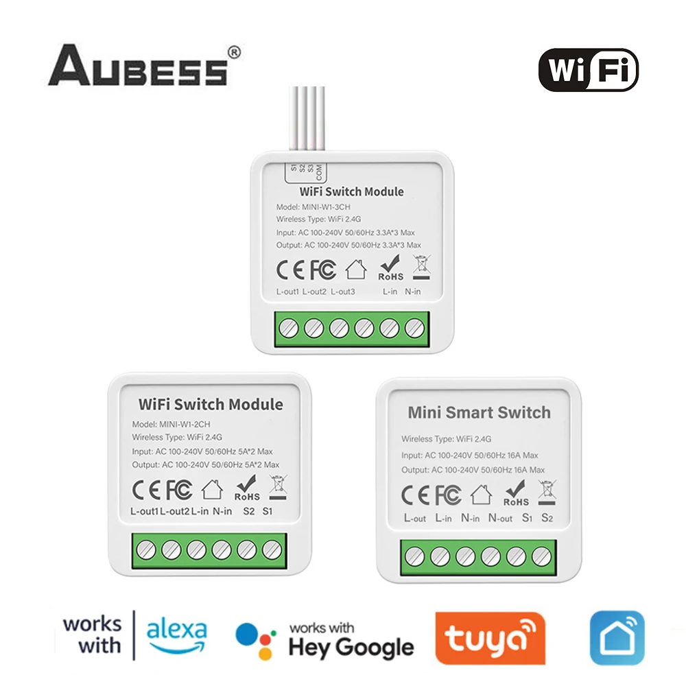 10/16A Tuya Wifi Smart Switch 1/2/3Gang Control Switch Mini Smart Breaker Smart Life Control Funziona Con Alexa Google Home Alice
