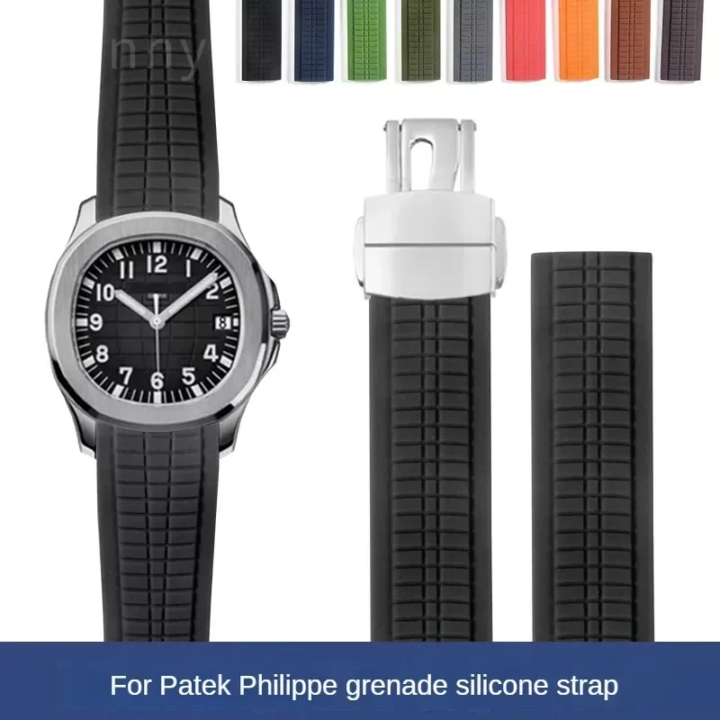 Per Patek Philip 5167 Granata 21Mm Aquanaut Curvo Con Chiodo Fibbia Pieghevole In Acciaio Gomma Silicone Impermeabile Sostituire Cinturino