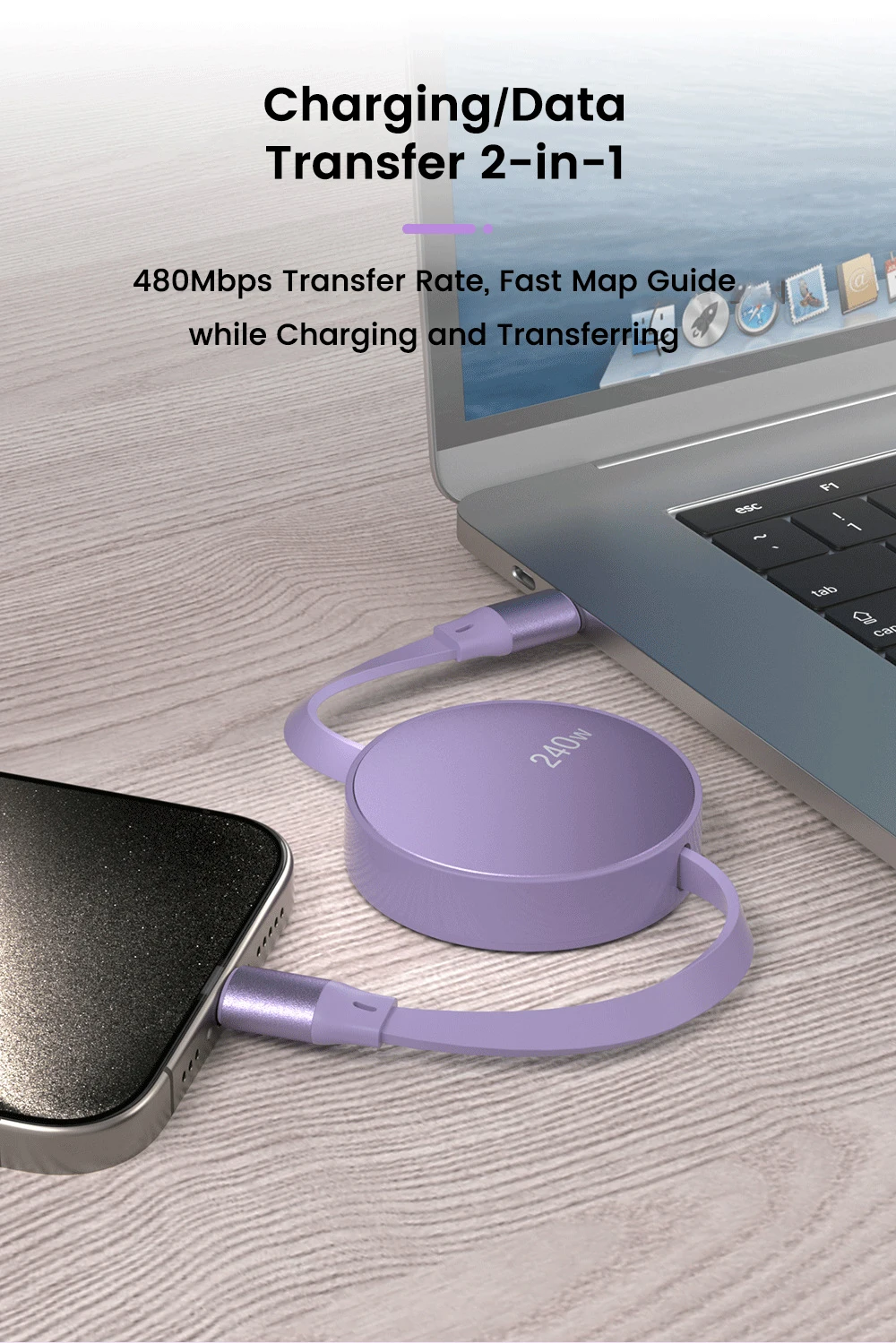 كابل USB C إلى USB C PD لهاتف iPhone 15 Pro Max ، سلك بيانات للشحن السريع ، شاحن نوع C قابل للسحّاب ، سلك كابل للكمبيوتر الدفتري ، W W