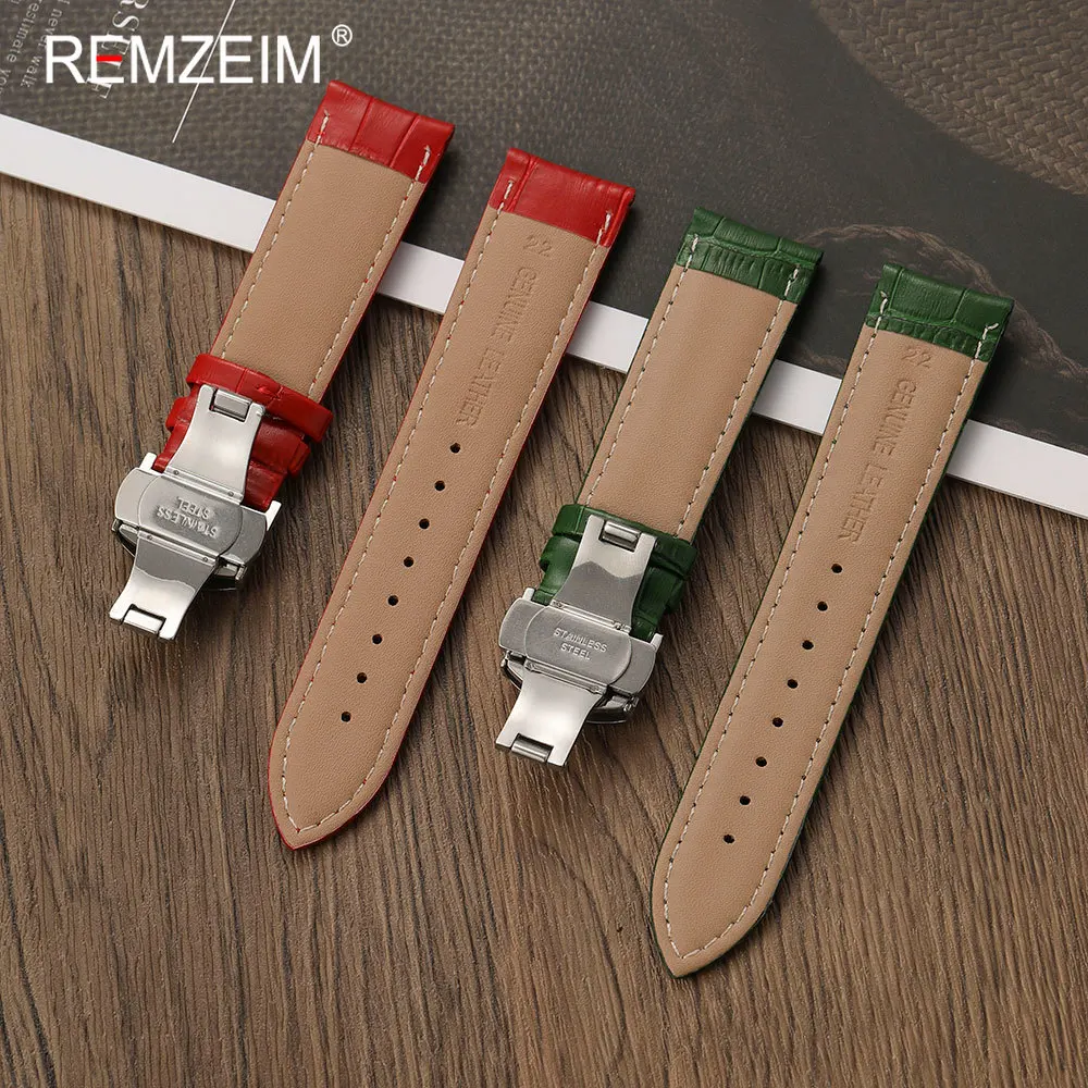 Butterfly Clasp Bamboo Pattern Casual Leather Watch Strap