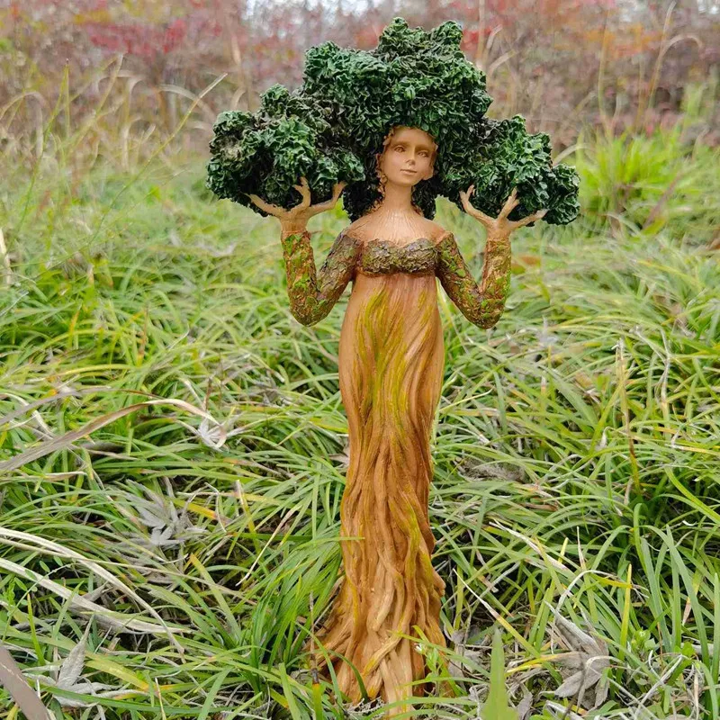 

Forest Goddess Statue Resin Ornaments Statue Natural Tree-Shape God Ornaments Garden Handicraft Ornaments