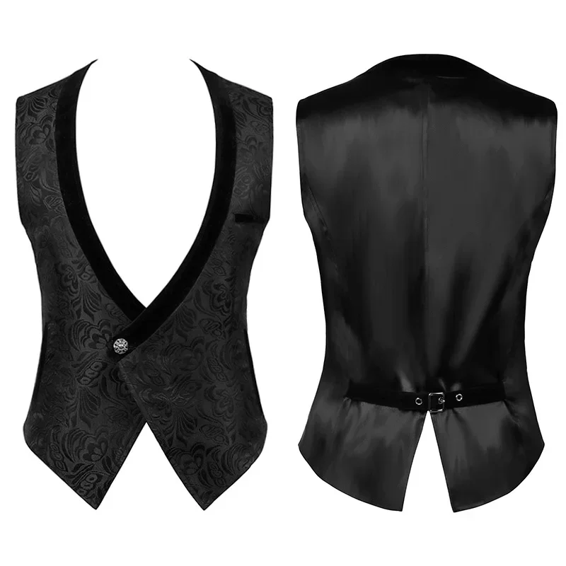 

Black Men's Medieval Vintage Gothic Waistcoat Halloween Costume Deep V Neck Sleeveless Black Victorian Party Vest