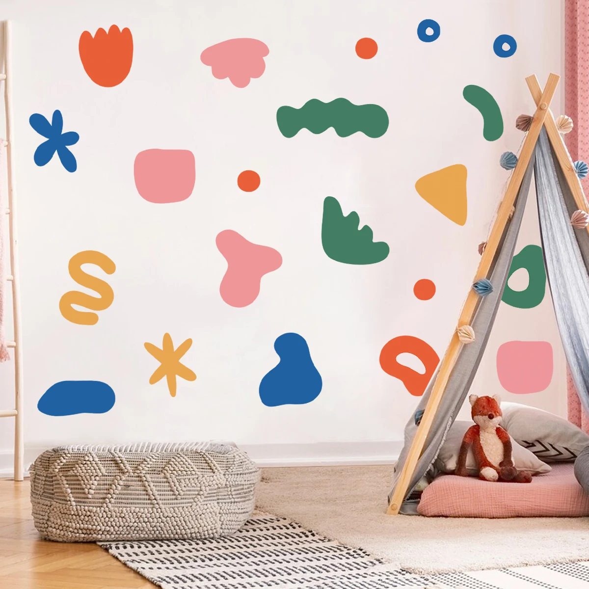 Wall Stickers 2Pc Cartoon Multi-color Geometric Pattern Wall Stickers for Kids Room Baby Nursery Bedroom Decoration Home Decor
