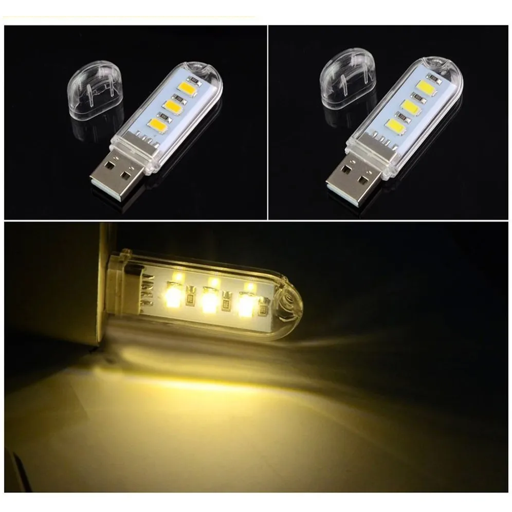 1pcs 3 LED USB 5V LED Light Portable Ultra Bright Mini Computer Lamp Book Lamp USB Power Charger Reading Light Warm White