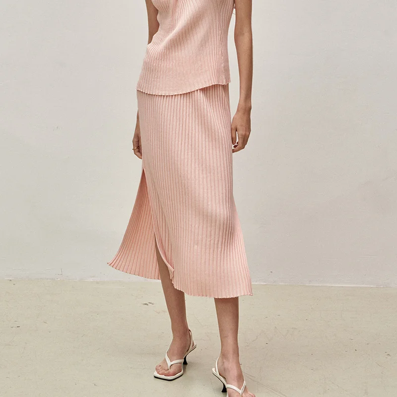 

2023 Spring and Summer New Mid-length Knitted Slit Women Skirts