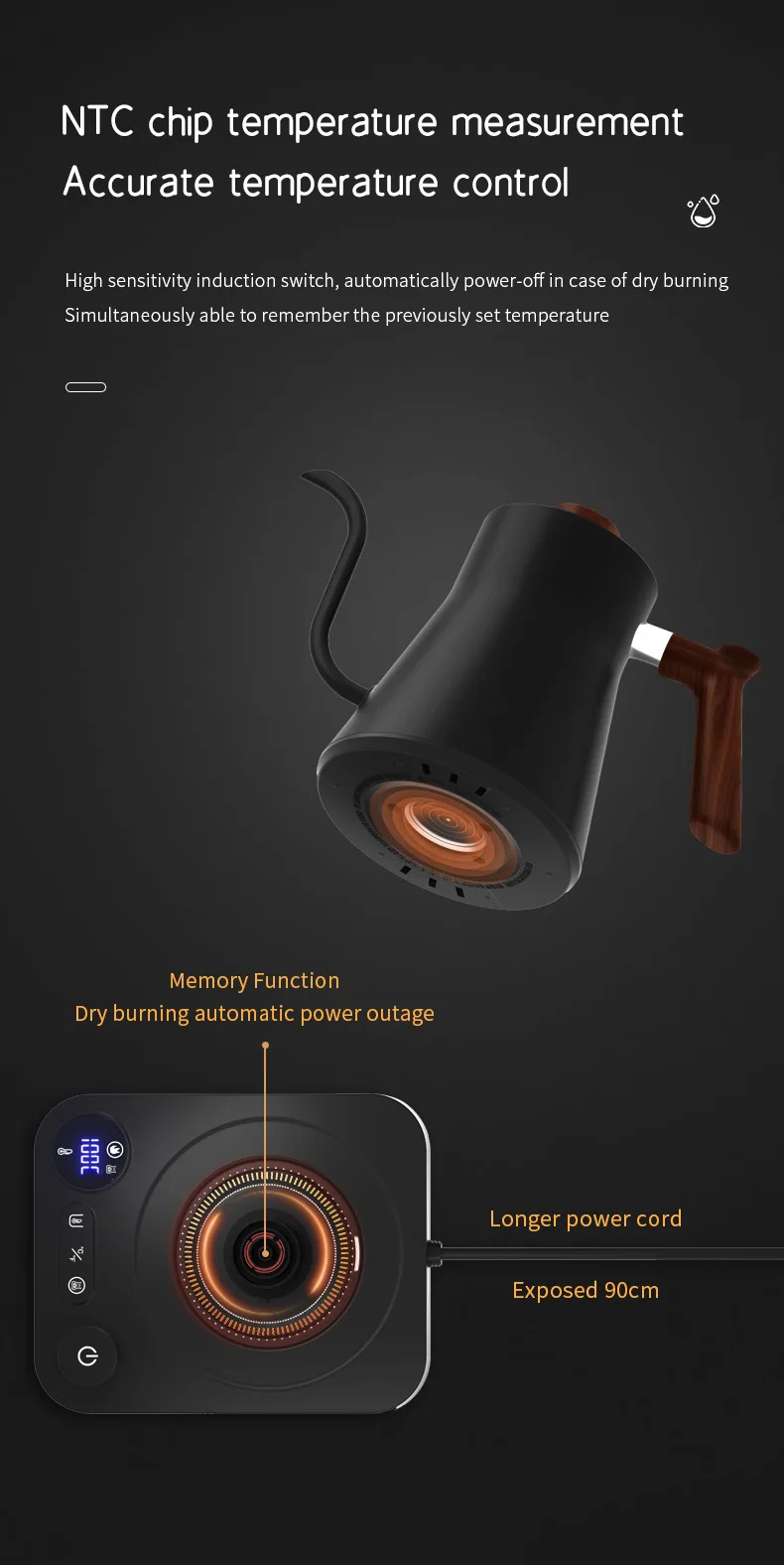 Description Picture 6 of item110V/220V Electric Kettle Gooseneck Jug Hand brew Coffee Pot Thermo Pot Temperature-Control Heating Water Bottle Smart Teapot