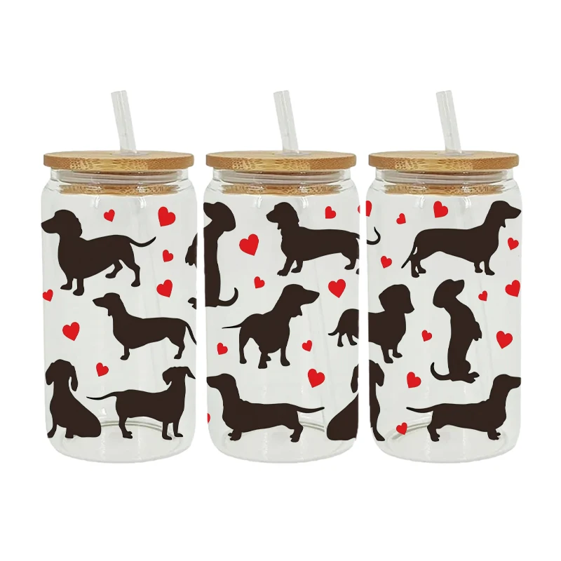 UV DTF Bear horse cat dog Transfer Happy Juice Printed Sticker For 16oz Libbey Glasses Wraps Bottles D7510 Adhesive Vinyl Stickers