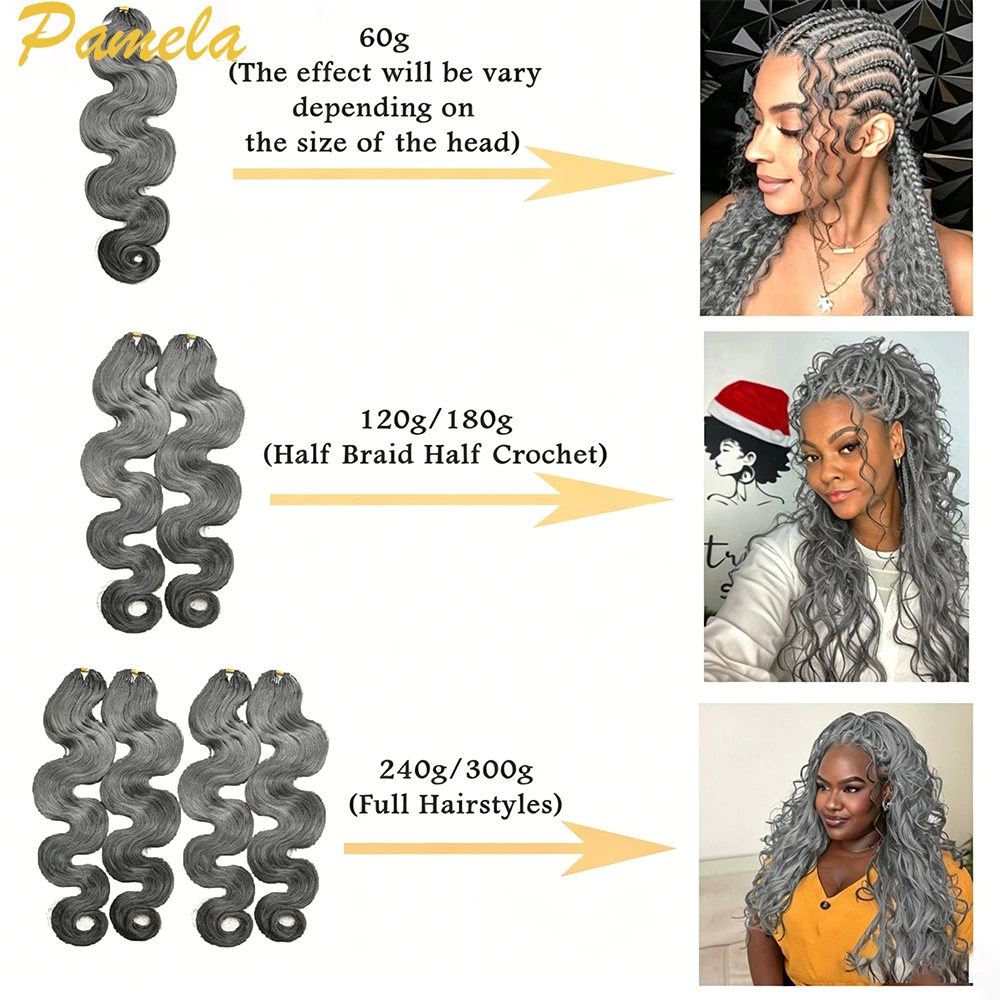 Salt & Pepper Gray Blonde Color Feather Crochet Human Hair Body Wave 100% Human Hair Knotless PreSeparated Crochet Braids Hair 2