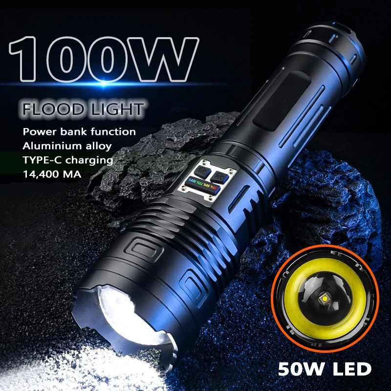 New50WHighPowerLEDRechargeableUltraPowerfulTacticalFlashlights