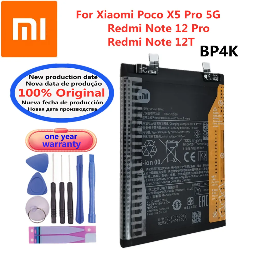 Nuova Batteria Originale Xiaomi Bp4K 5000Mah Di Alta Qualità Per Xiaomi Redmi Note 12 Pro/ Note 12T Poco X5 Pro 5G Batteria Del Telefono Cellulare
