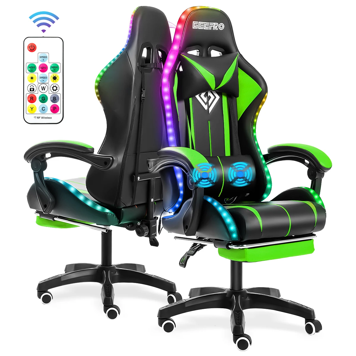 Gaming Chair With PVC Leather RGB Light Office Chair Gamer Computer Chair Ergonomic Swivel Chair 2 Point Massage Racing Chair 6