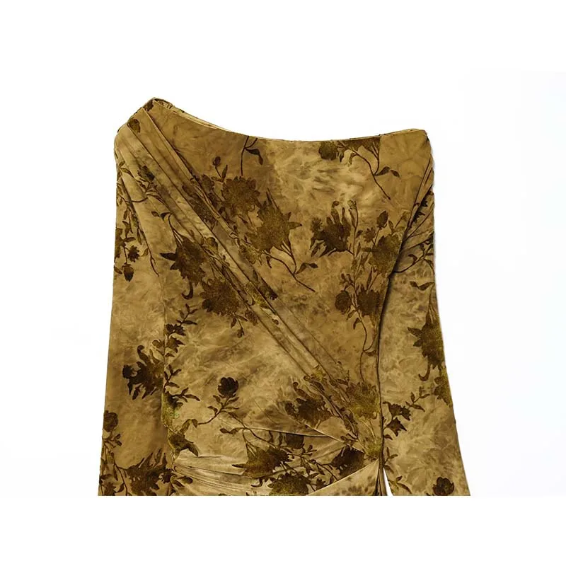 Chic Elegant Long Dresses Ruched Slim Fashion Midi Dress Women 2025 New Party Dresses For Women Print Long Sleeve Dress ﻿