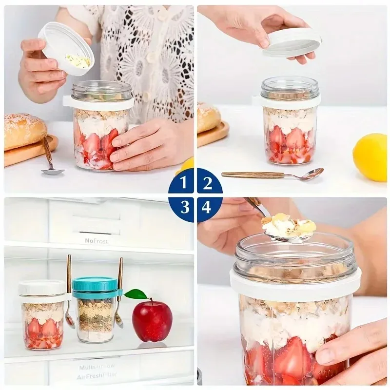 Description Picture 4 of item400ML Overnight Oat Cup Glass With Lid And Spoon Seal Food Breakfast Cup Portable Cereal Milk Salad Yogurt Cup Kitchen Item