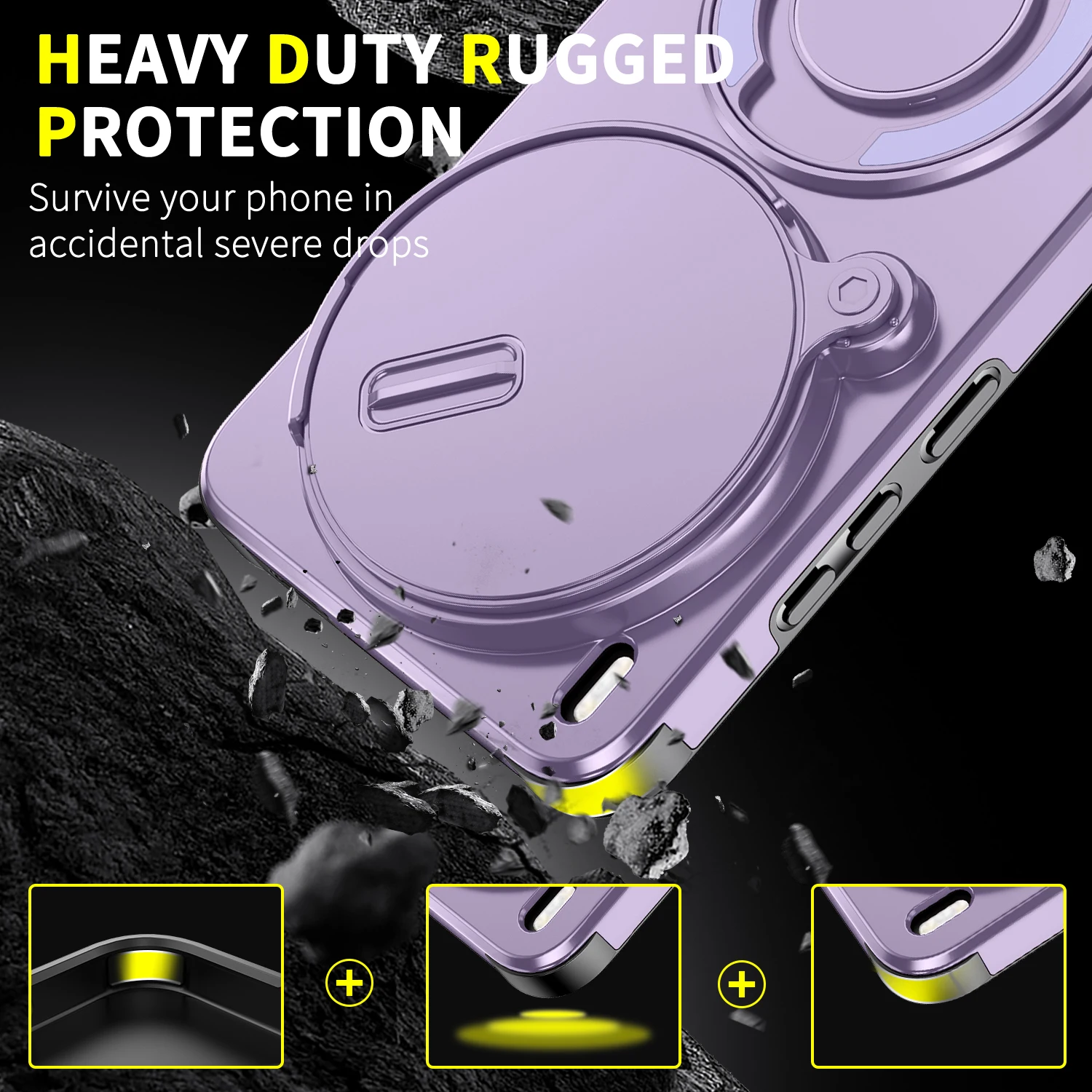 Luxury Slide Camera Hybrid Matte Rugged Phone Cover with Wireless Charging and Bracket Ring Grip
