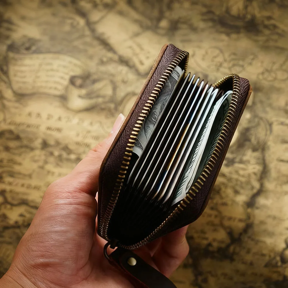 Leather RFID Blocking Credit Card Holder - Stylish Accordion Design Wallet with 11 Card Slots & Change Coin Pocket for Women Men