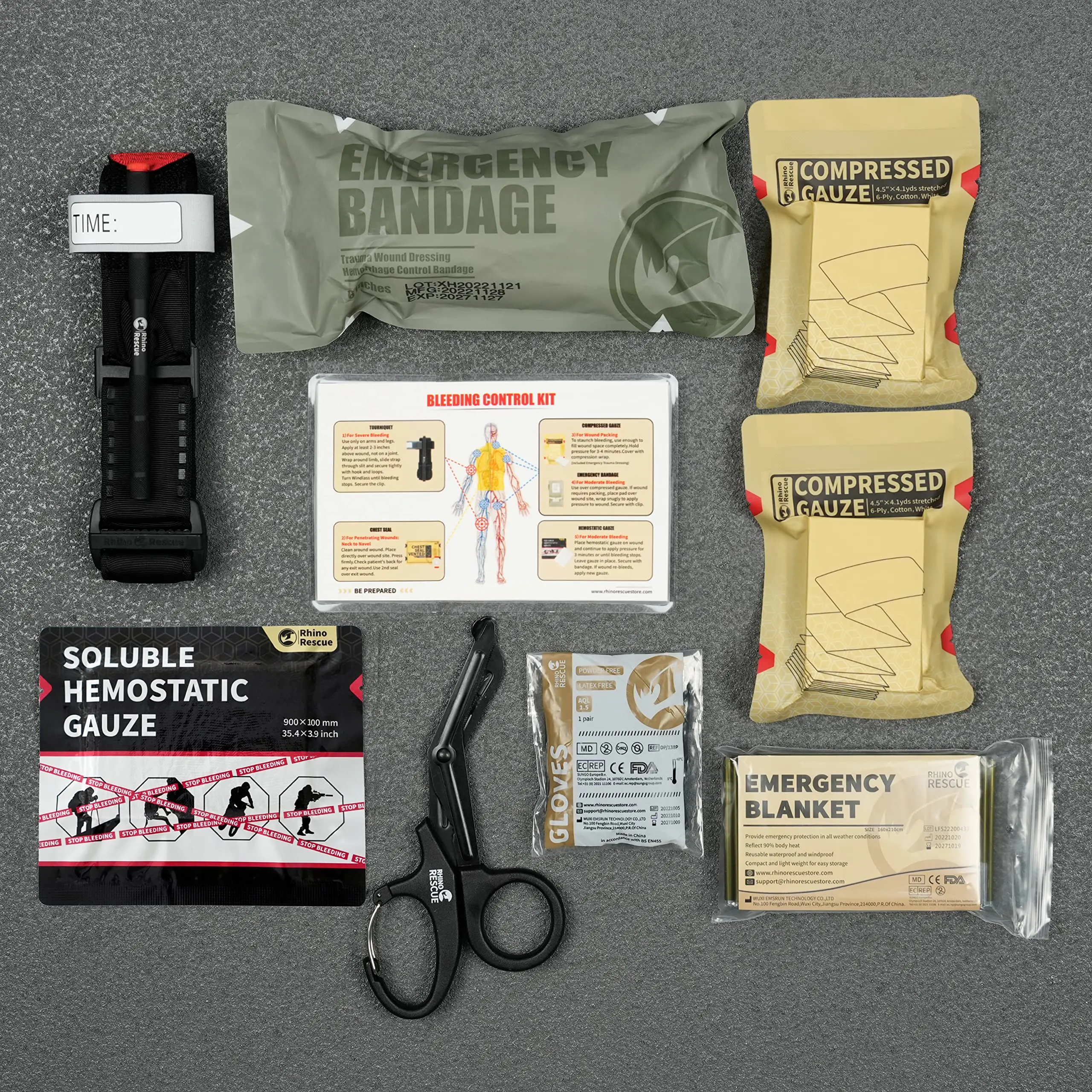 RHINO RESCUE Individual Bleeding Control First Aid Kit IFAK Refill Kit Trauma Tactical with Tourniquet Hemostatic Gauze