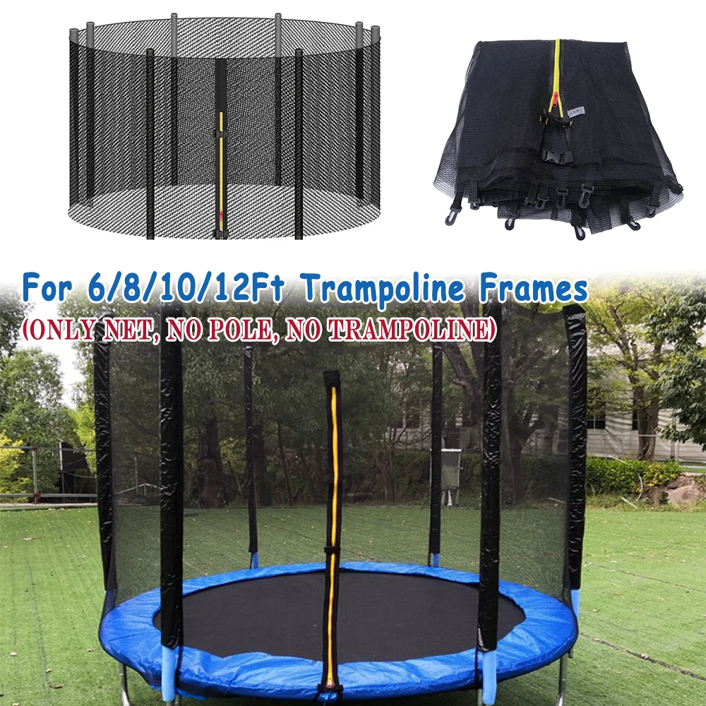 Trampoline Safety Net Enclosure Netting Protection Replacement (Only Net No Pole) For 6/8/10/12Ft Trampoline Frames w/ Zipper