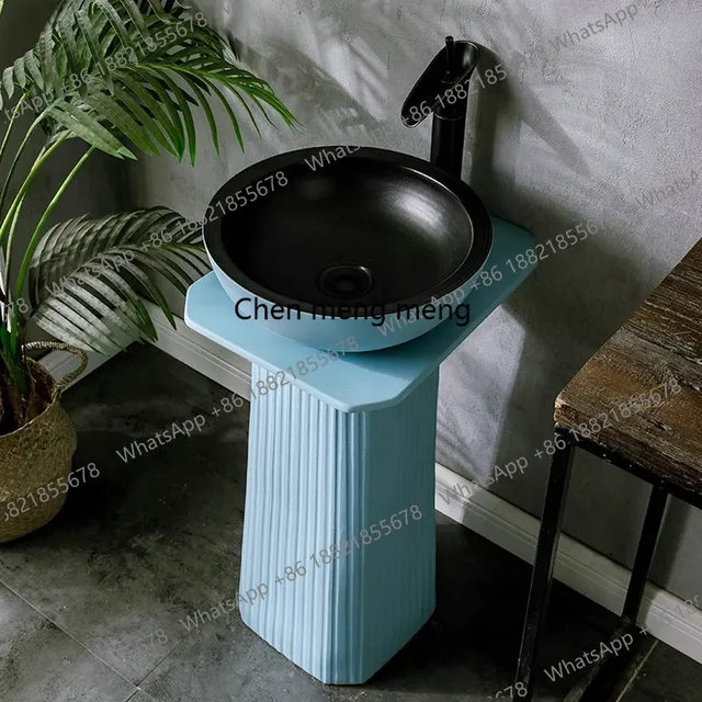 อ่างล้างหน้าทรงกลมสีโมรันดีแบบใหม่ อ่างเซรามิกแบบตั้งพื้นพร้อมขาตั้ง สำหรับห้องน้ำ ตกแต่งบ้านและสวน 1