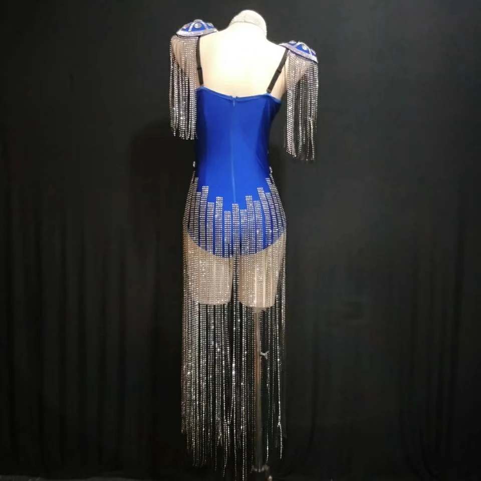 2024 Fashion Bar Sparkly Tassel Diamante Nightclub Sexy Dance Bodysuit Dance Troupe Samba Sexy Stage Leotard Stage Wear Taoxin