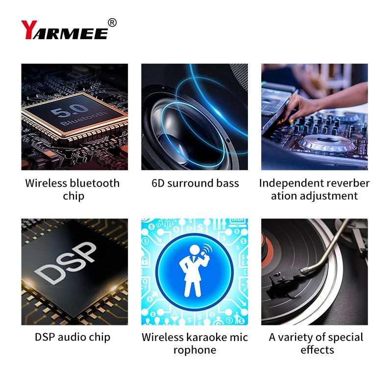 YARMEE Professional Echo Wireless Karaoke Singing System include 2Channel Microphone Bluetooth Speaker Amplifier For Home KTV