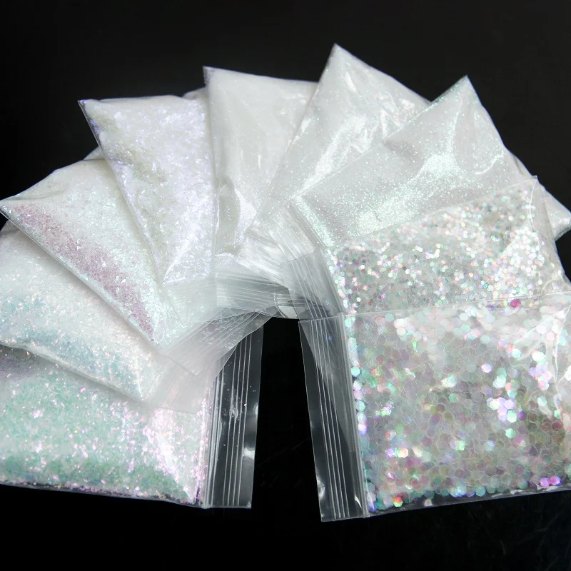 Nail Decoration White Iridescent Nail Glitter AB Color Shiny Mermaid Sequins Mirror Irregular Slices 3D Flakes Paillettes
