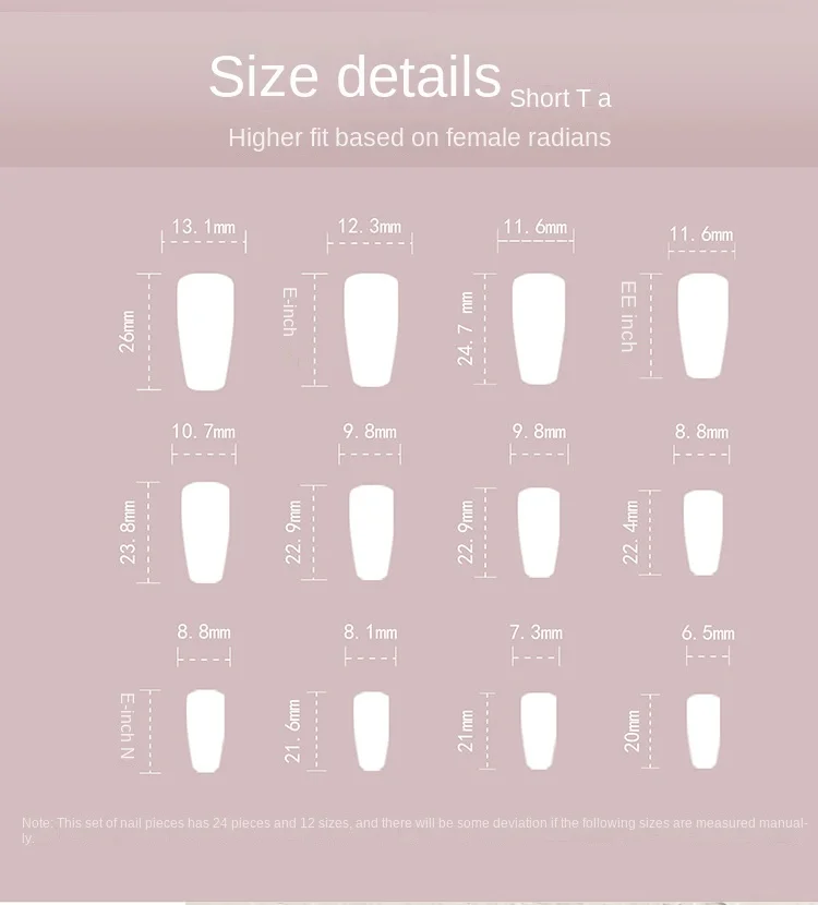 24 Pieces Pure Lust Style Diamond Press-On Square Nails